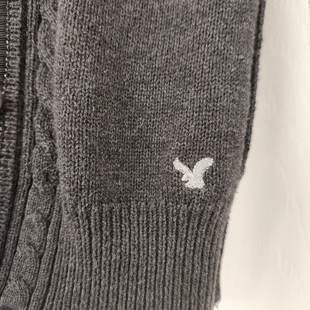 American Eagle Y2K Gray Cardigan Sweater Cable Academia Cottagecore Size XS - Picture 5 of 8